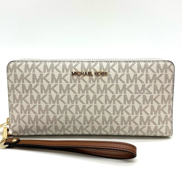 Michael Kors Large Continental Wallet Wristlet Vanilla/Brown - Picture 2 of 10